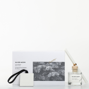 Sound of Wind Collection Sliver Moon 9.5*9.5cmH Scented Clay And 50ml Reed Diffuser Gift Set
