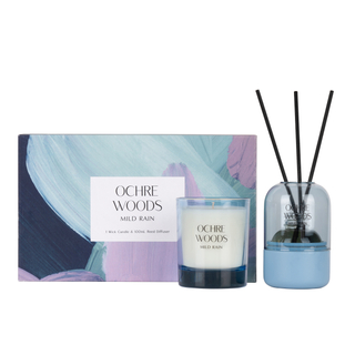 CAPSULE GIFTSET Collection Mild Rain 210g/100ml Blue Scented Candle And Blue Reed Diffuser 