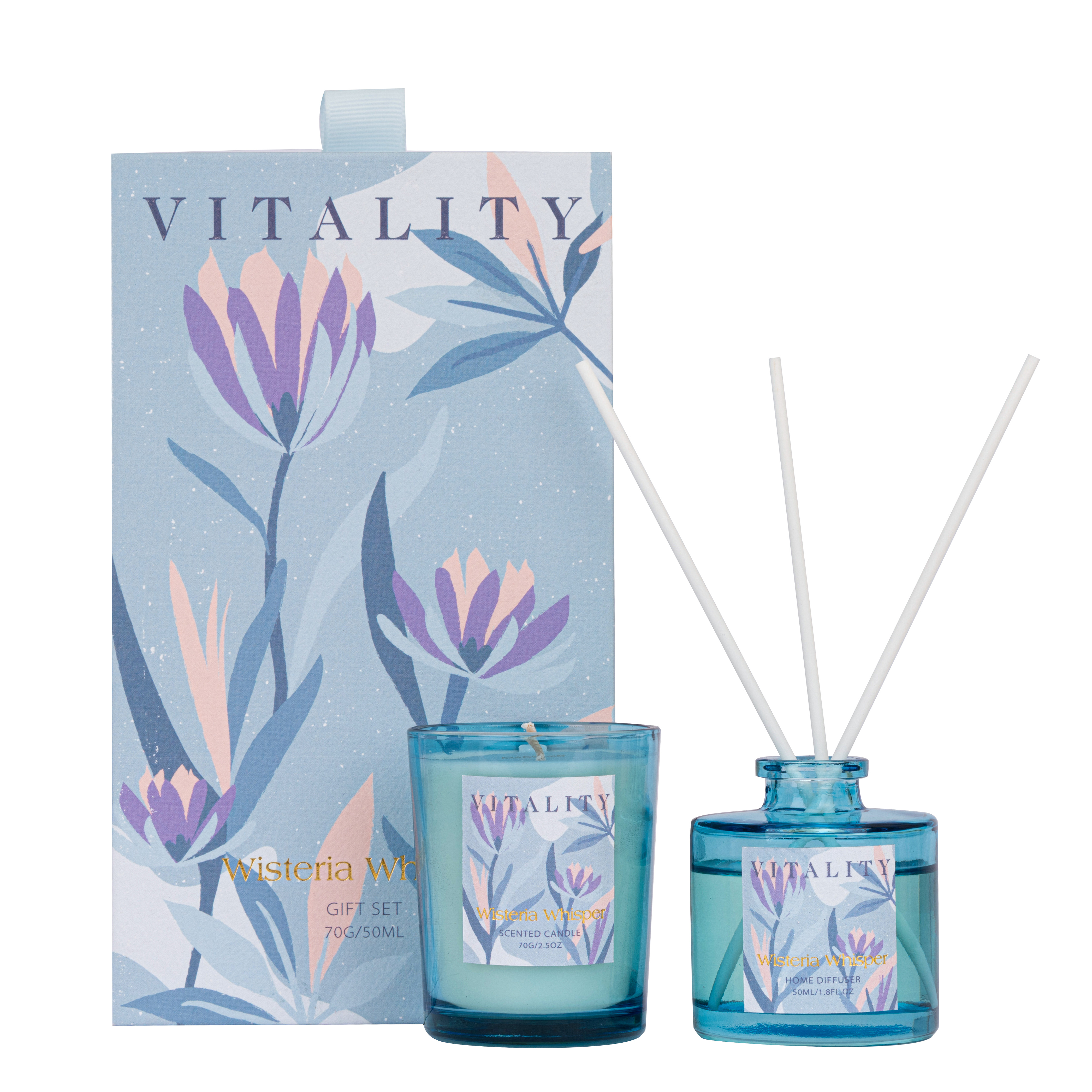 KNIT&WOVE Collection Wisteria Whisper 70g/50ml Blue Scented Candle And Blue Reed Diffuser 