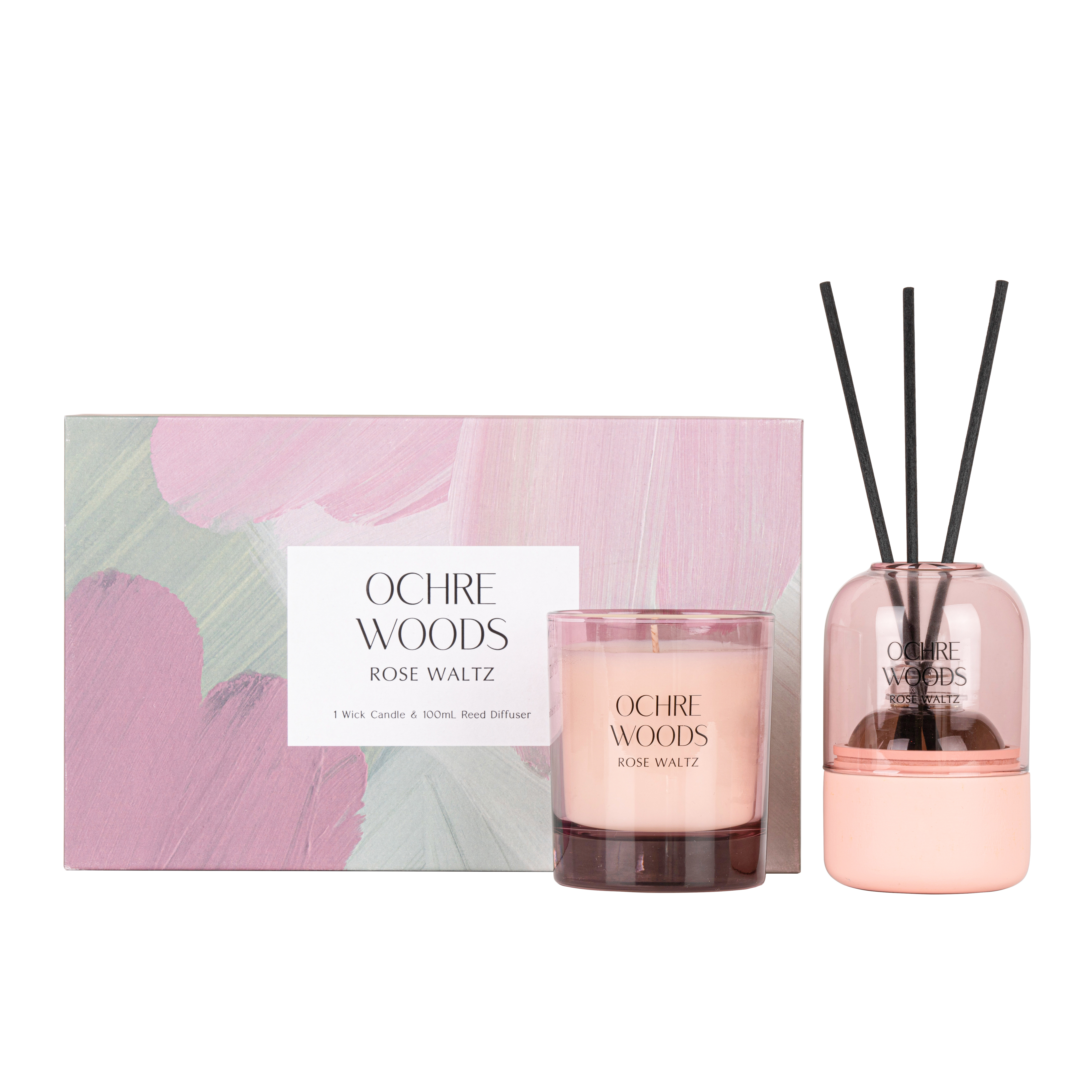 CAPSULE GIFTSET Collection Rose Waltz 210g/100ml Pink Scented Candle And Pink Reed Diffuser 