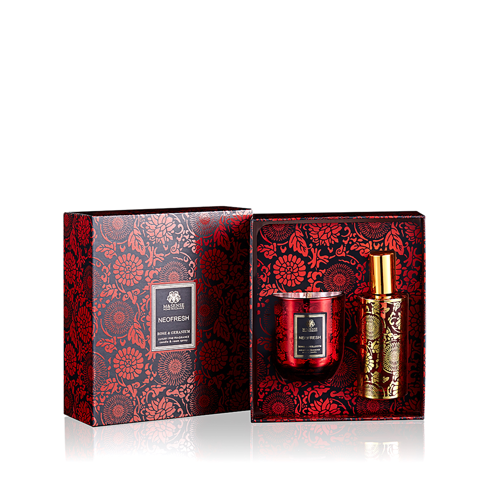 Neo Fresh Collection Rose&Geranium 150g Scented Candle And 100ml Room Spray