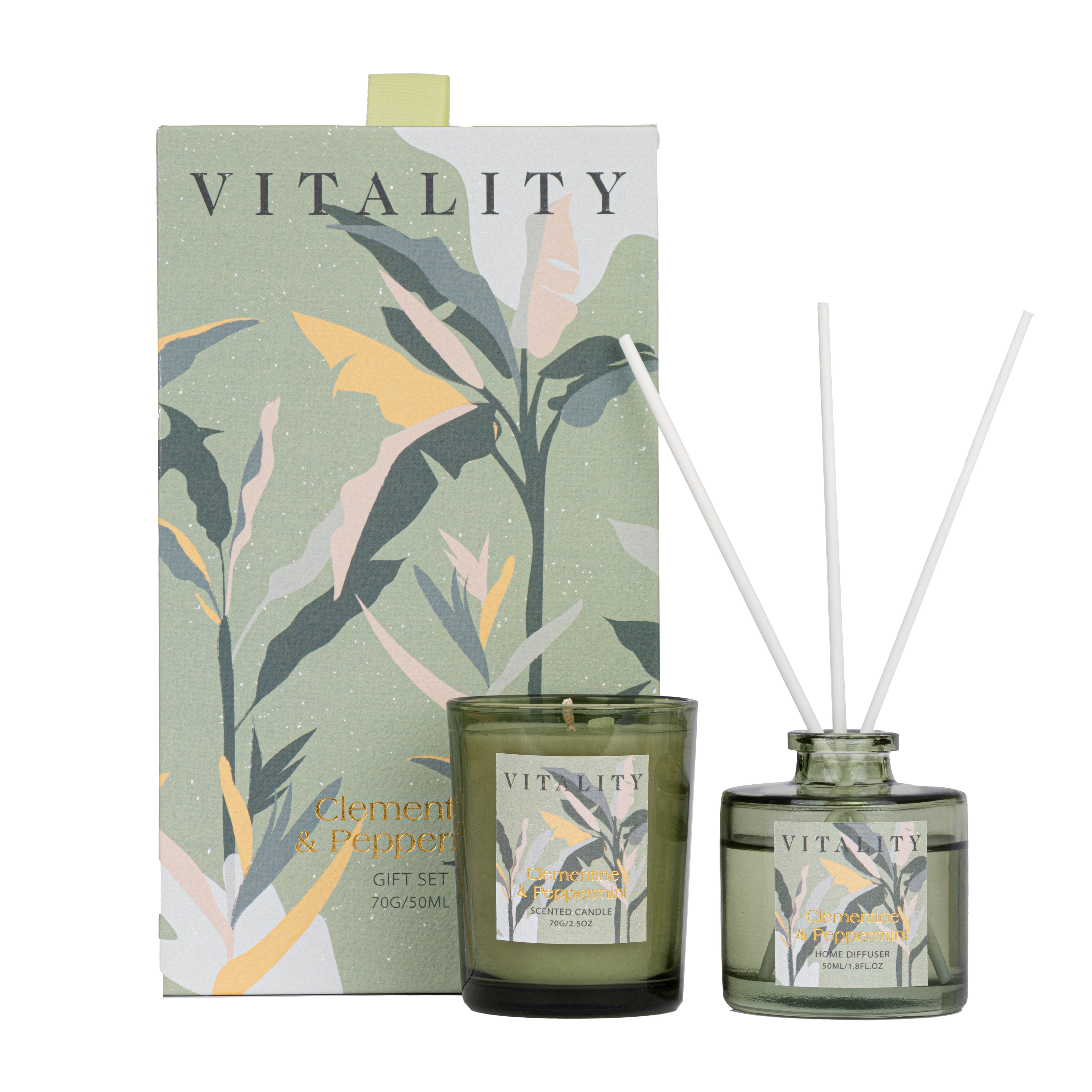 KNIT&WOVE Collection Clementine & Peppermint 70g/50ml Green Scented Candle And Green Reed Diffuser 
