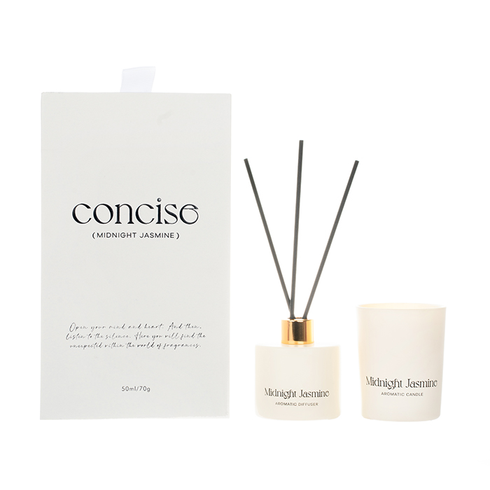 The Concise Collection White Gift Set Midnight Jasmine 70g/50ml White Scented Candle And White Reed Diffuser