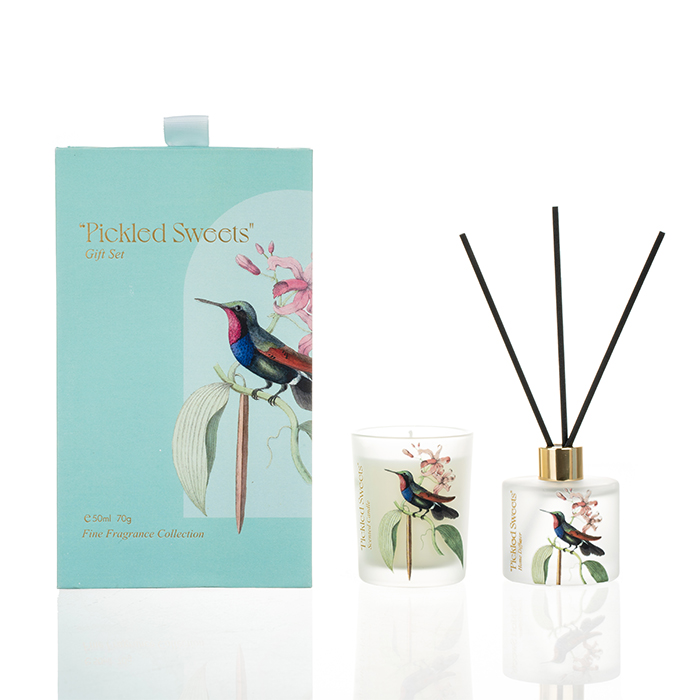 The Morning Garden Collection Green Gift Set Pickled Sweets 70g/50ml Green Scented Candle And Green Reed Diffuser